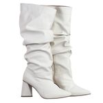 Bota Bel Feminina Fabi Herzer Bico Fino Off White Salto Médio Cano Enrugado