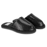 Pantufa Fechada Feminina Paetê preto Antiderrapante