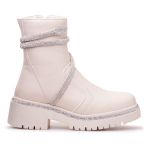 Coturno Feminino Winter Off White Com Aplique Em Strass Sola Antiderrapante