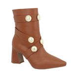 Bota Feminina Apliques Caramelo Cano Curto Salto Médio Bico Fino