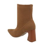 Bota Feminina Meia Knit Caramelo Cano Curto Salto Médio Bico Fino 