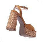 Sandália Meia Pata Feminina FH Salto Grosso Suede Caramelo 