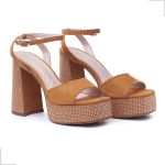 Sandália Meia Pata Feminina FH Salto Grosso Suede Caramelo 