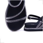 Rasteira Papete Feminina Preta Fabi Herzer Birken Tiras Finas Com Strass 