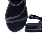 Rasteira Papete Feminina Preta Fabi Herzer Birken Tiras Finas Com Strass Grafite