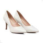 Sapato Feminino Scarpin Off White Bico Fino Salto Fino 