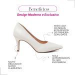 Sapato Feminino Scarpin Off White Bico Fino Salto Fino 