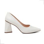 Sapato Feminino Scarpin Bico Fino Salto Médio Off White