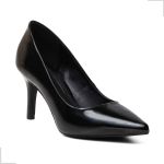 Sapato Feminino Scarpin Verniz Preto Bico Fino Salto Fino