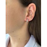 Brinco De Ouro 18k Meia Argola Com Zircônias