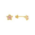 Brinco De Ouro 18k Estrela Rosa De 5mm
