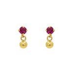 Brinco De Ouro 18k Bolinha Com Pedra De Zircônia Rubi De 3mm