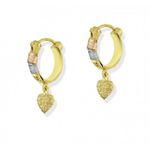 Brinco De Ouro 18k Argola Tricolor Diamantada Com Coração