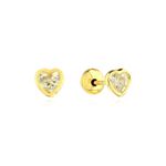 Brinco Infantil De Ouro 18k Coração de Zircônia Branca 3mm