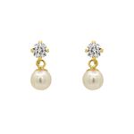 Brinco De Ouro 18k Perola Com Pedra De Zircônia De 3mm 