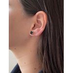 Brinco De Ouro 18k Trevo Pedra Ônix