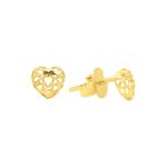 Brinco De Ouro 18k Dois Coração Vazado 