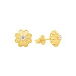 Brinco De Ouro 18k Margarida Com Zircônia 