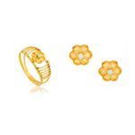 Conjunto Anel e Brinco De Ouro 18k Flor