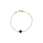 Pulseira De Ouro 18k Elo Português Com Trevo Pedra Ônix 