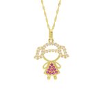 Pingente De Ouro 18k Menina Vestido Zircônias Rosa