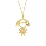 Pingente De Ouro 18k Menina Vestido Zircônias Rosa