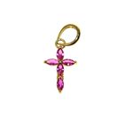 Pingente De Ouro 18k Cruz Com Zircônias Rosas