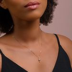 Pingente De Ouro 18k Cruz Com Fio Branco De 12mm