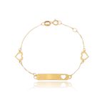 Pulseira Infantil De Ouro 18k Veneziana De 13cm Com Corações