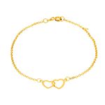 Pulseira De Ouro 18k Elo Português Dois Corações Com 18cm