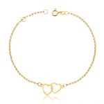 Pulseira De Ouro 18k Elo Português Dois Corações Com 18cm