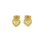 Brinco De Ouro 18k Coração Xadrez