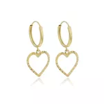 Brinco De Ouro 18k Argola Com Pingente Coração