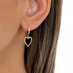 Brinco De Ouro 18k Argola Com Pingente Coração