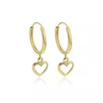 Brinco De Ouro 18k Argola Com Pingente Coração P