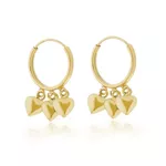 Brinco De Ouro 18k Argola Com Pingentes Trio de Corações