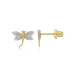 Brinco De Ouro 18k Bicolor Libélula