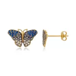 Brinco De Ouro 18k Borboleta Azul