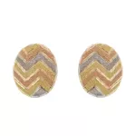 Brinco De Ouro 18k Botão Zigzag Tricolor Diamantado