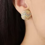 Brinco De Ouro 18k Botão Zigzag Tricolor Diamantado