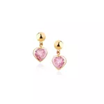 Brinco De Ouro 18k Com Pedra De Zircônia Rosa Coração 3mm