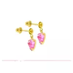 Brinco De Ouro 18k Com Pedra De Zircônia Rosa Coração 3mm