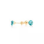 Brinco De Ouro 18k Com Pedra De Zircônia Turmalina Paraíba De 3mm
