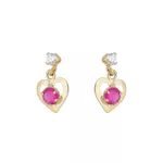 Brinco De Ouro 18k Coração Com Zircônia Rubi