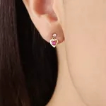 Brinco De Ouro 18k Coração Com Zircônia Rubi