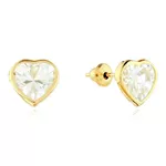 Brinco De Ouro 18k Coração de Zircônia Branca 5,0mm