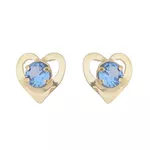 Brinco De Ouro 18k Coração Zircônia Azul