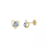 Brinco De Ouro 18k Coração Zircônia Azul
