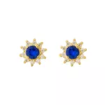 Brinco De Ouro 18k Flor Azul de Zircônias