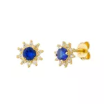 Brinco De Ouro 18k Flor Azul de Zircônias